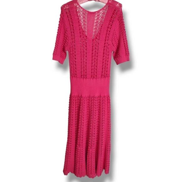 Michael Kors Collection Dress Sz Small Flamingo Crochet Stretch Designer Couture - Picture 3 of 16